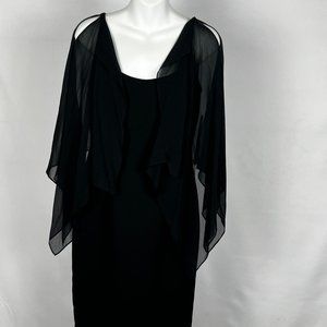 Maggy London Sleeveless Dress Sheer Cold Shoulder Shawl Sz 4P Black Knee Length